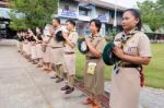 Student 9-10 Years Old, Scout Assembly, Scout Camp In Bangkok Thailand Stock Photo