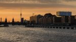 Berlin Oberbaumbrucke With Tv Tower Stock Photo