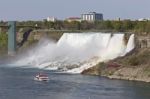 Beautiful Photo Of The Amazing Niagara Waterfall And A Ship Stock Photo