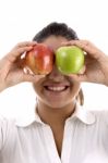 Woman Posing With Apples Stock Photo