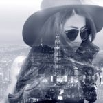 Double Exposure,beautiful Girl And Cityscape Stock Photo