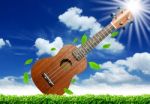 Ukulele With Blue Sky Stock Photo