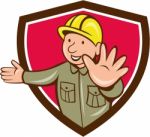 Builder Hand Stop Signal Crest Cartoon Stock Photo