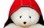 White Bear In Red Hood Stock Photo