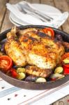 Roasted Chicken With Vegetables Stock Photo