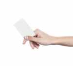 Blank Business Card In A Female Hand. Concept Stock Photo