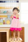 Lovely Acting Of Little Children Dinning Table In Home Kitchen R Stock Photo