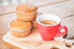 Banana Cup Cake And Espresso Stock Photo