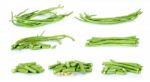 Collection Long Bean Isolated On The White Background Stock Photo