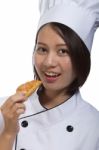 Cook Bread Woman Show Stock Photo