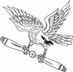 Shrike Clutching Propeller Blade Black And White Drawing Stock Photo