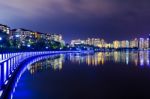 Colorful Bridge And Cityscape At Night In Korea Stock Photo