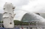 View Of The Merlion Fountain In Singapore Stock Photo