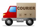 Courier Truck Means Sending Transporting And Deliver Stock Photo