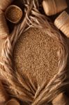 Malt Still Life Rope Flax Frame Sackcloth Background Stock Photo