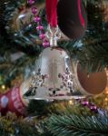 Traditional Christmas Decorations Or Silver Bell Stock Photo