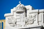 Royal Crown Statue On The Margaret Bridge In Budapest Stock Photo