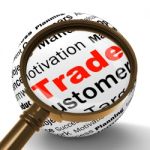 Trade Magnifier Definition Shows Stock Trading Or Sharing Stock Photo