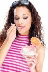 Woman Eating Icecream Stock Photo