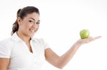 Caucasian Lady Posing With Apple Stock Photo