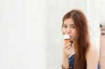 Portrait Of Thai Adult Beautiful Girl Relax And Smile Stock Photo