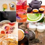 Collection Of Different Herbal Tea Infusion Collage Stock Photo