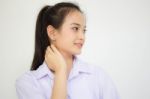 Portrait Of Thai High School Student Uniform Teen Beautiful Girl Happy And Relax, Stock Photo