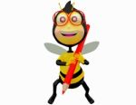 Cartoon Bee With Pencil Stock Photo