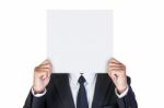 Businessman Holding Blank Paper Stock Photo