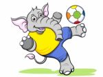 Elephant Kicking Football Stock Photo