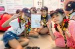 Student 9-10 Years Old, Scouts Work Together, Scout Camp In Bangkok Thailand Stock Photo