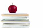 Red Apple On Book Stock Photo