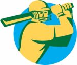 Cricket Player Batsman Batting Circle Retro Stock Photo