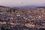 Quito Capital City At Sunset, Ecuador Stock Photo