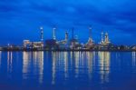 Refinery Plant Area At Twilight Stock Photo