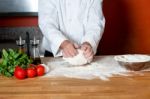 Chef Preparing Pizza Base, Cropped Image Stock Photo