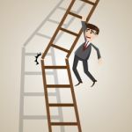 Cartoon Businessman On Broken Ladder Stock Photo