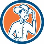 Cowboy Tipping Hat Circle Cartoon Stock Photo