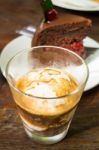 Affogato Espresso And Black Forest Cake Stock Photo