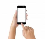 Hand Using Phone Blank Screen Isolated With Clipping Path On White Stock Photo