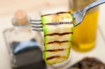 Grilled Zucchini Courgette On A Fork Stock Photo