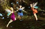 3d Rendering Of A Fairies Flying In Magical Forest Stock Photo