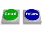 Lead Follow Buttons Shows Leading Or Following Stock Photo