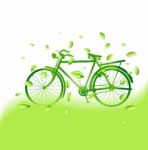 Green Bike With Eco Background Stock Photo