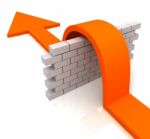 Orange Arrow Over Wall Means Overcome Obstacles Stock Photo