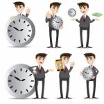 Cartoon Businessman With Clock Set Stock Photo