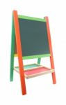 Green Chalkboard With Color Frame On White Background Stock Photo