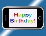 Happy Birthday Word On Mobile Stock Photo