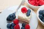 Fresh Raspberry And Blueberry Cake Stock Photo