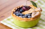 Decorated Homemade Shortcrust Pastry Berry Pie With Blueberries Stock Photo